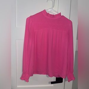 Lilly Pulitzer Pink Rhiannon Top Blouse XXS Long Sleeves Ruffle Detailing Lined